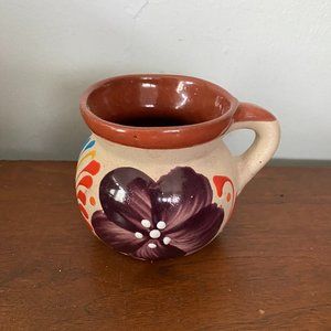 Colorful Flowers Little Pottery Jug Vintage creamer pitcher